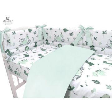 Lenjerie patut 120x60 cm cu 3 piese Dino Mint MimiNu