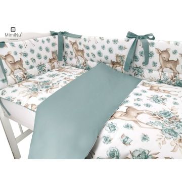 Lenjerie patut 120x60 cm cu 3 piese Sweet Deer Mint MimiNu