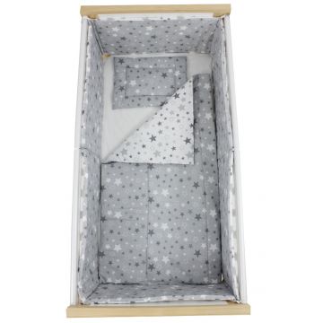 Lenjerie patut, 5 piese, 2 fete, Stelute mari, gri, 140x70 cm
