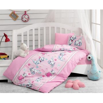 Lenjerie patut cu 4 piese Baby Ranforce Kitty Pink