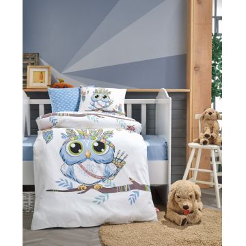 Lenjerie patut cu 4 piese Baby Ranforce Owl Blue