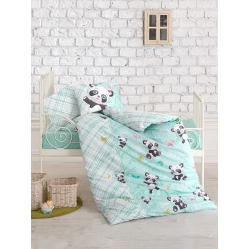 Lenjerie patut cu 4 piese Baby Ranforce Panda Mint