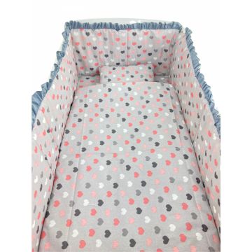 Lenjerie patut cu 5 piese Inimioare pe gri 140x70 cm Lenjerie patut cu 5 piese Inimioare pe gri 140x70 cm