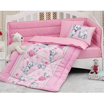 Lenjerie patut cu 6 piese Baby Ranforce Kitty Pink