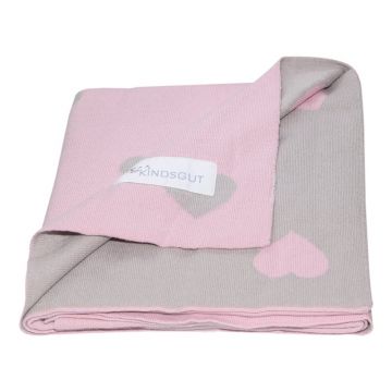 Pătură din bumbac pentru copii Kindsgut Hearts, 80 x 100 cm, roz-bej
