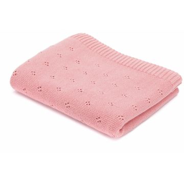 Patura tricotata 100 bumbac 100x80cm pink flower Fillikid