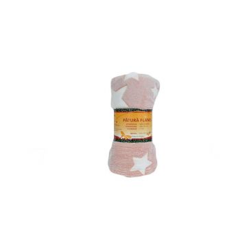 Paturica cu stelute fosforescente flanel 170x130 cm roz