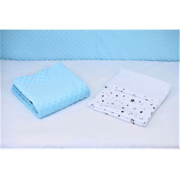 Paturica de vara muselina alba si bumbac model stelute 75x75 cm Paturica de vara muselina alba si bumbac model stelute 75x75 cm