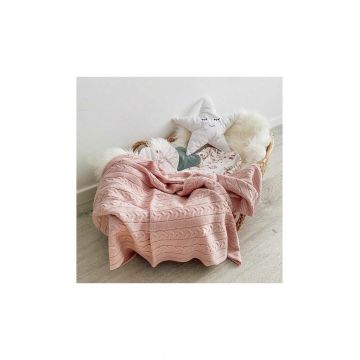 Paturica tricotata din acril, Zola, roz, 90x90 cm