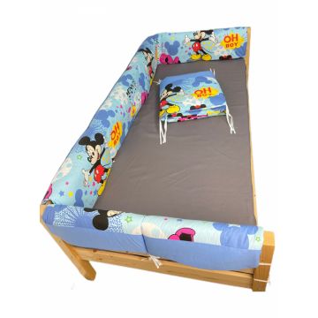 Set aparatori laterale Maxi pentru pat Montessori 120x200 cm Mickey Mouse pe albastru