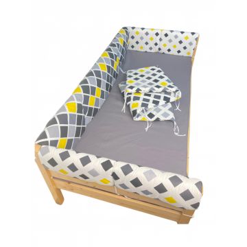 Set aparatori laterale Maxi pentru pat Montessori 140x200 cm Romburi galben negru