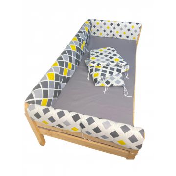 Set aparatori laterale Maxi pentru pat Montessori 160x80 cm Romburi galben negru