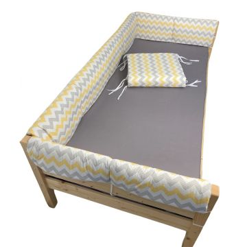 Set aparatori laterale Maxi pentru pat Montessori 160x80 cm Zig zag galben gri