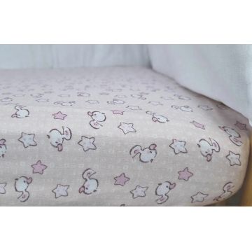 Set cearceafuri Pink Ducks patut bebelus 70x110 cm cu elastic din bumbac