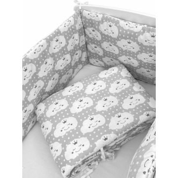 Set de aparatori pufoase h35 pat 140x70 cm DeLuxe Norisori zambareti gri