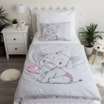 Set lenjerie pat copii 100x135 + 40x60 Elephant Heart Baby SunCity