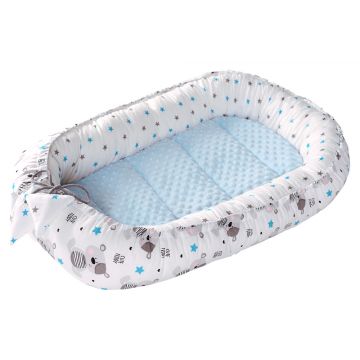 Babynest 2 in 1 din bumbac Minky Teddy Blue