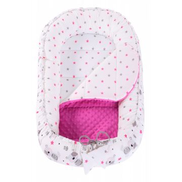 Babynest 2 in 1 din bumbac White Stars on gray + light pink Minky