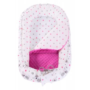 Babynest 2 in 1 din bumbac Minky Teddy Pink