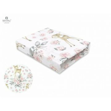 Cearceaf cu elastic din bumbac pentru pat 160x80 cm Sweet Deer Pink
