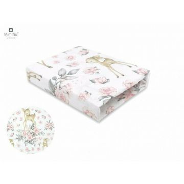 Cearceaf cu elastic Miminu din bumbac 160x80 cm Sweet Deer Pink