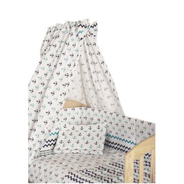 Lenjerie cu baldachin, 6 piese, ancore, 120x60 cm