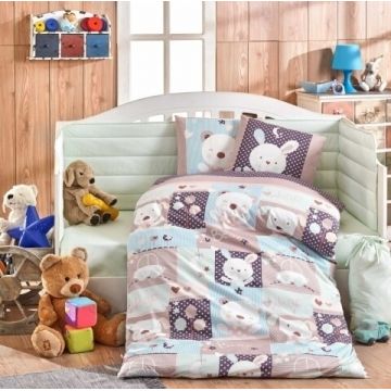 Lenjerie de pat pentru copii, 4 piese, 100% bumbac poplin, Hobby, Snoopy, multicolor