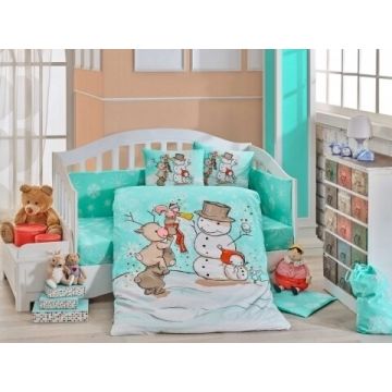 Lenjerie de pat pentru copii, 4 piese, 100% bumbac poplin, Hobby, Snowball, multicolor