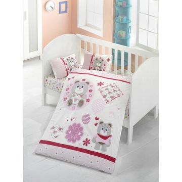 Lenjerie de pat pentru copii, Victoria, Baby Love, 4 piese, 100% bumbac ranforce, multicolor