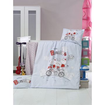 Lenjerie de pat pentru copii, Victoria, Bunnies, 4 piese, 100% bumbac ranforce, multicolor