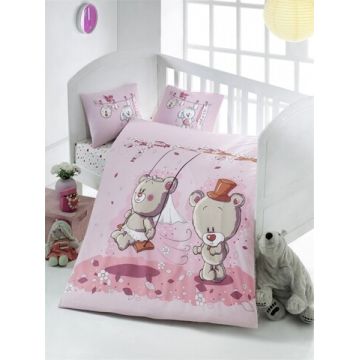 Lenjerie de pat pentru copii, Victoria, Pink Dream, 4 piese, 100% bumbac ranforce, roz