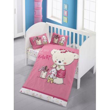 Lenjerie de pat pentru copii, Victoria, Sweet, 4 piese, 100% bumbac ranforce, multicolor