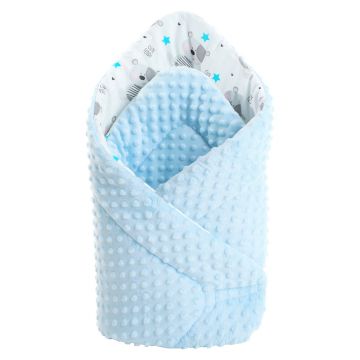 Paturica de infasat nou-nascut Minky Teddy Blue 75x75 cm