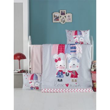 Set lenjerie 6 piese Bumbac Ranforce Love Rain 120x60 cm