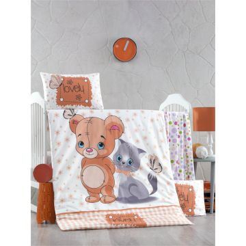 Set lenjerie 6 piese Bumbac Ranforce Mouse and Cat 120x60 cm