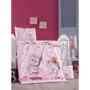 Set lenjerie 6 piese Bumbac Ranforce Pink Dream 120x60 cm