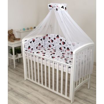 Set lenjerie din bumbac cu protectie laterala pentru pat bebe 120 x 60 cm Miki Amy