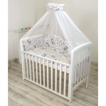 Set lenjerie din bumbac cu protectie laterala pentru pat bebe 120 x 60 cm Safari bej Amy