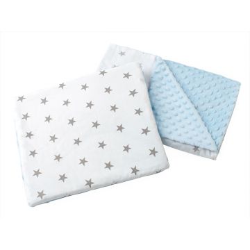 Set paturica 55x75 cm si perna 35x30 cm Minky Grey Stars Blue