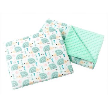 Set paturica 55x75 cm si perna 35x30 cm Minky Mint Hedgehogs