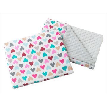 Set paturica 55x75 cm si perna 35x30 cm Minky Pastel Hearts