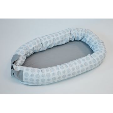 Baby nest 0-8 luni 3 in 1 bumbac, culcus, protectie patut si saltea rozete gri