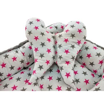 Baby Nest 2 Piese MyKids Stars grey pink Baby Nest 2 Piese MyKids Stars grey pink