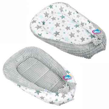 Babynest pentru dormit cu doua fete Minky Gray Mint Stars