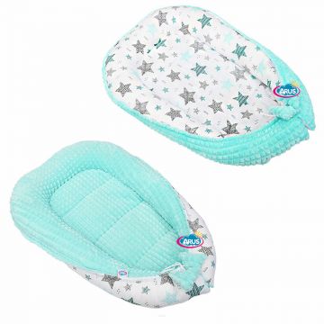 Babynest pentru dormit cu doua fete Minky Mint Stars