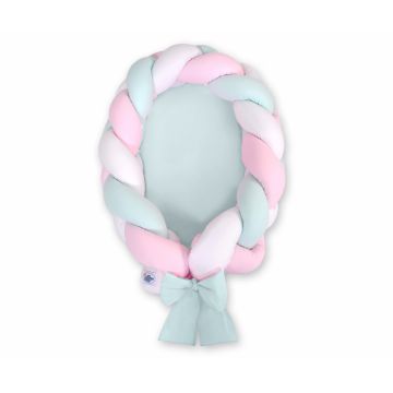 Babynest si Bumper impletit pentru bebelusi White-Pink-Mint