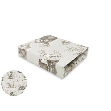 Cearceaf cu elastic MimiNu pentru patut 120X60 cm din bumbac Calm Forest Beige