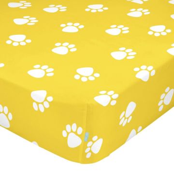 Cearceaf elastic din bumbac Mr. Fox Dogs, 90 x 200 cm, galben