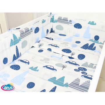 Lenjerie patut 3 piese cu protectie laterala pentru patut 120x60 cm Cars in the Mountains