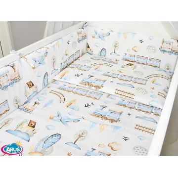 Lenjerie patut 3 piese cu protectie laterala pentru patut 120x60 cm Choo-Choo